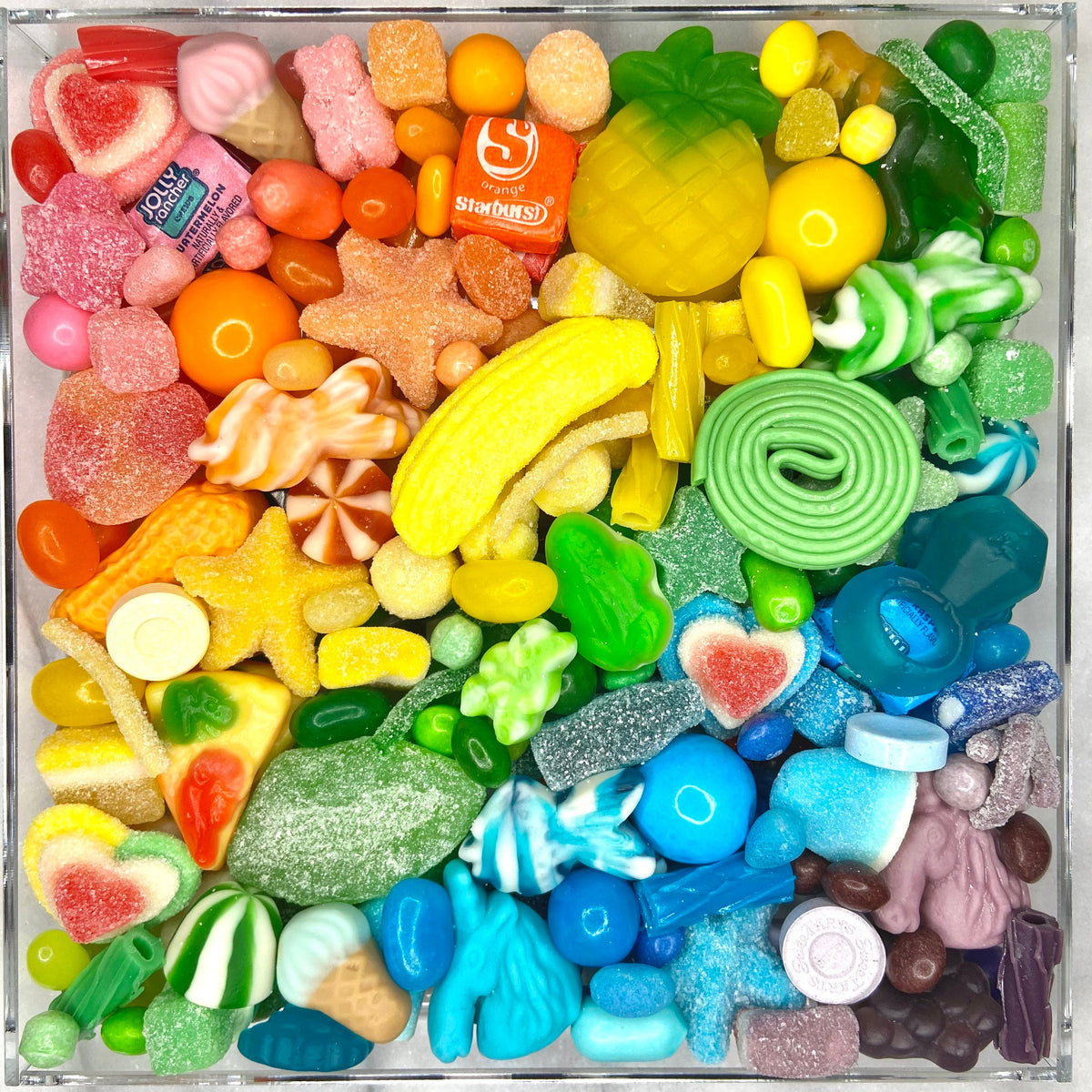 Rainbow Candy Charcuterie Board in Lucite Acrylic Tray – Sweet