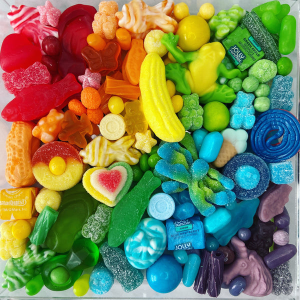Rainbow Candy Charcuterie Board in Tackle Box Container for Kids
